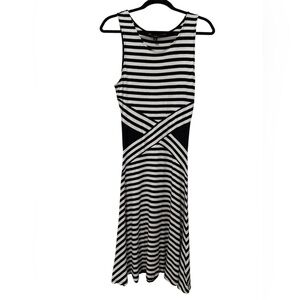 Massimo Black and White Sleeveless Striped Midi Dress (Size S)